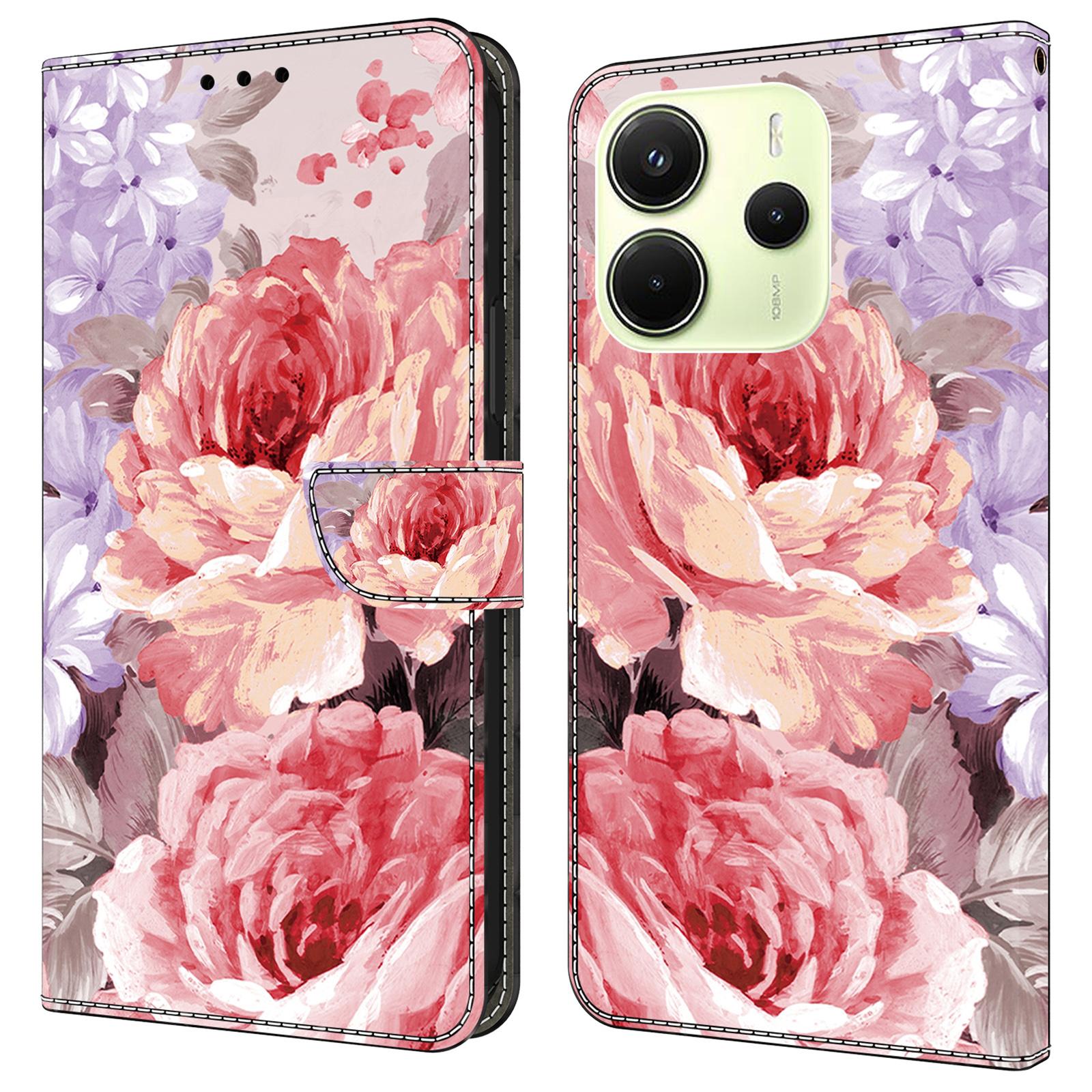 

Для Xiaomi Redmi Note 14 4G (164,84 мм) Шкіряний чохол з друком малюнка, гаманець-підставка, протиударний чохол для телефону Oil Painting Rose