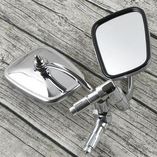 Curved Rod Retro Stainless Steel Rearview Mirror for Motorcycles and Sports Cars