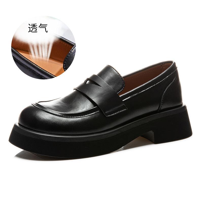 Leather Loafers Women's 2025 Spring New Women's Platform One-pedal Single Shoes Women's Casual Small Fragrant Women's Shoes Tide