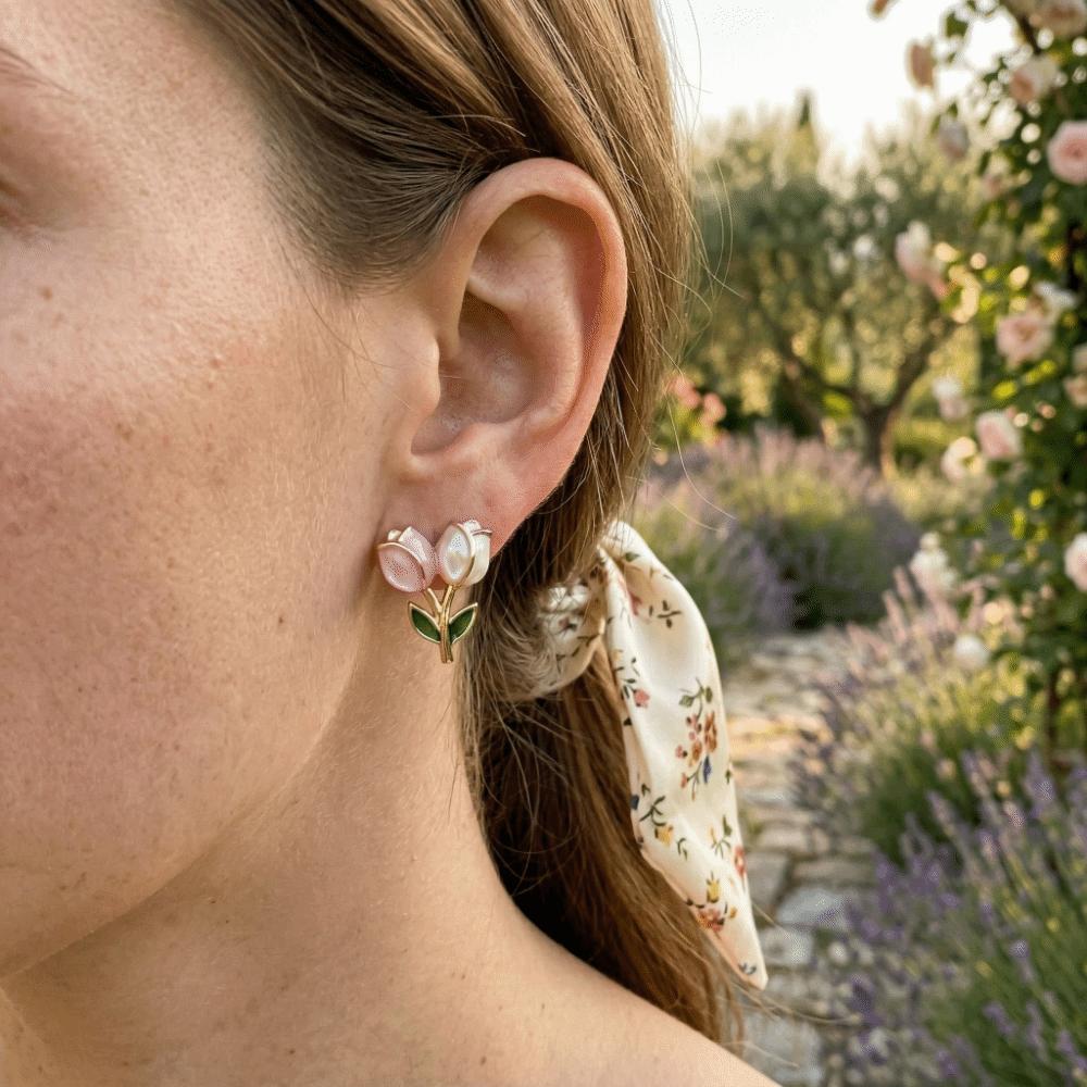 Sweet Tulip Bud Earrings Colorful Stud Earrings Fashion Color-Blocked Earrings Office Wear