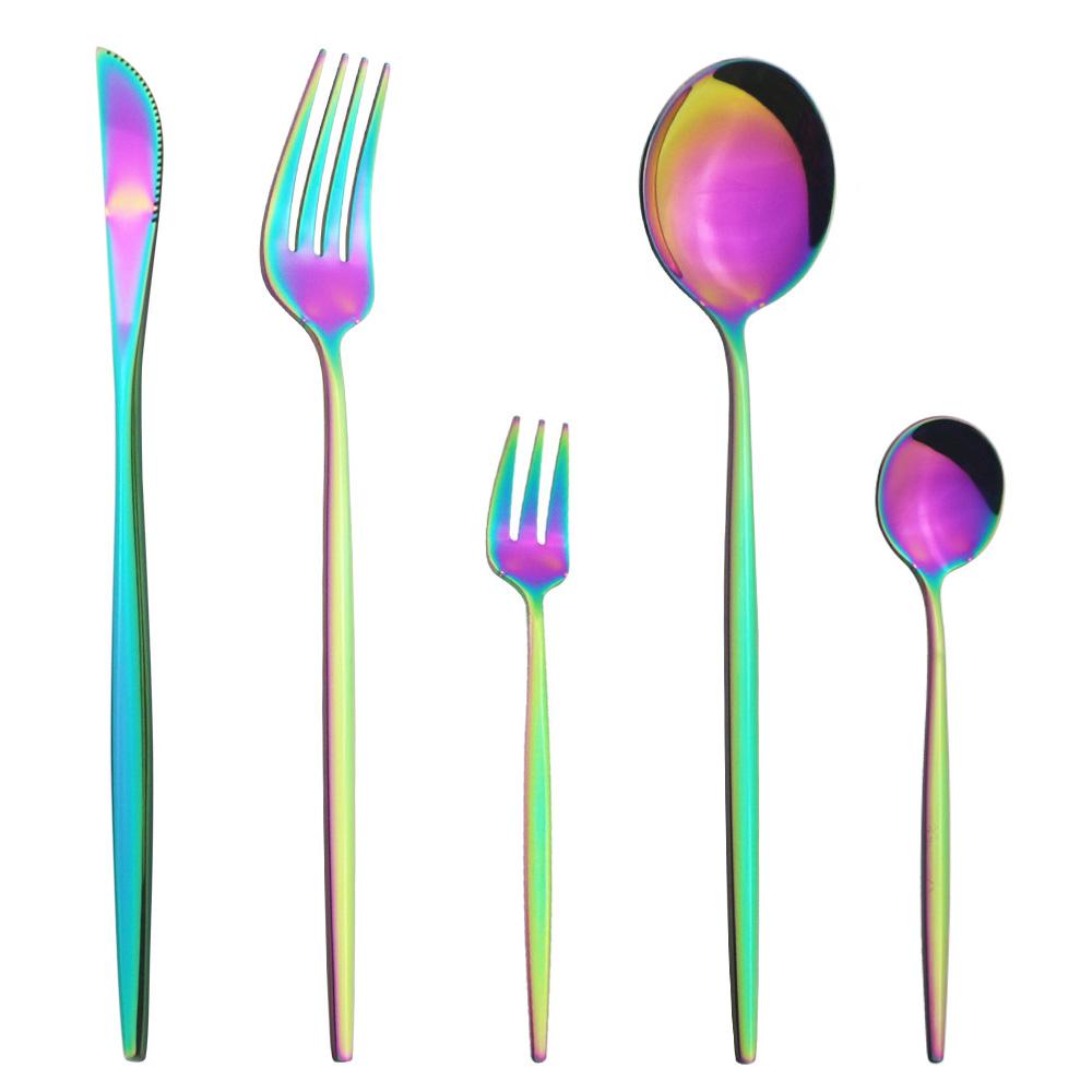 5Pcs White Gold Dinnerware Cutlery Set Knife Dessert Fork Coffee Spoon Tableware Stainless Steel Dinner Flatware Silverware Set