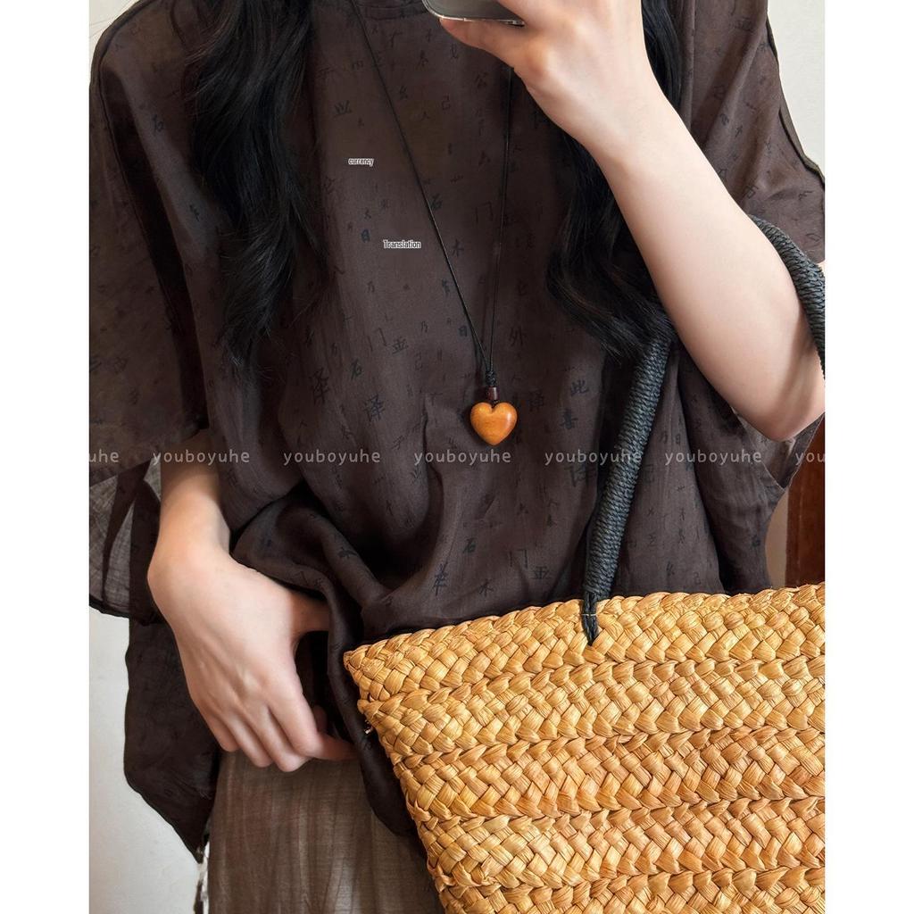 Sandelholz Kürbis Herz Lange Halskette - Retro Ethnischer Stil Damen Anhänger und Pulloverkette