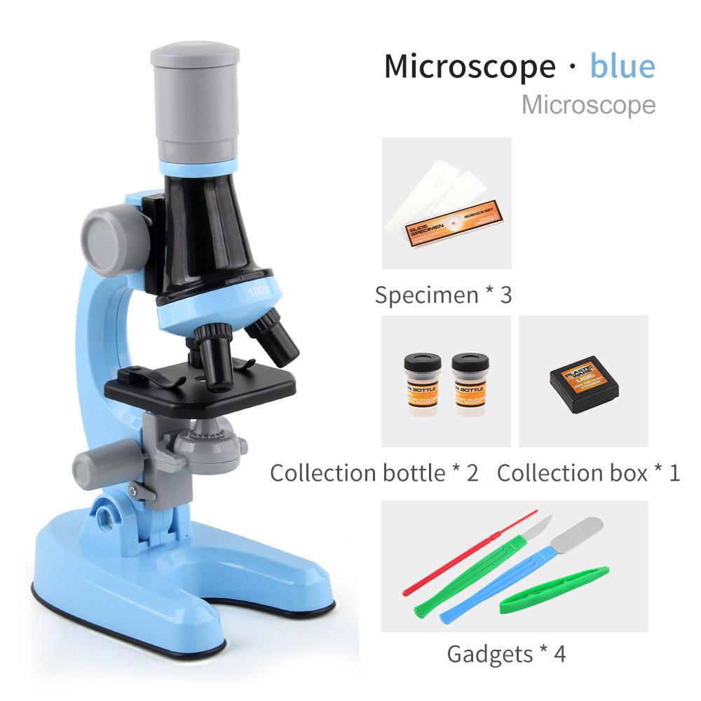 Children's microscope set, 100-1200X magnification, suitable for children aged 3-12 Blue