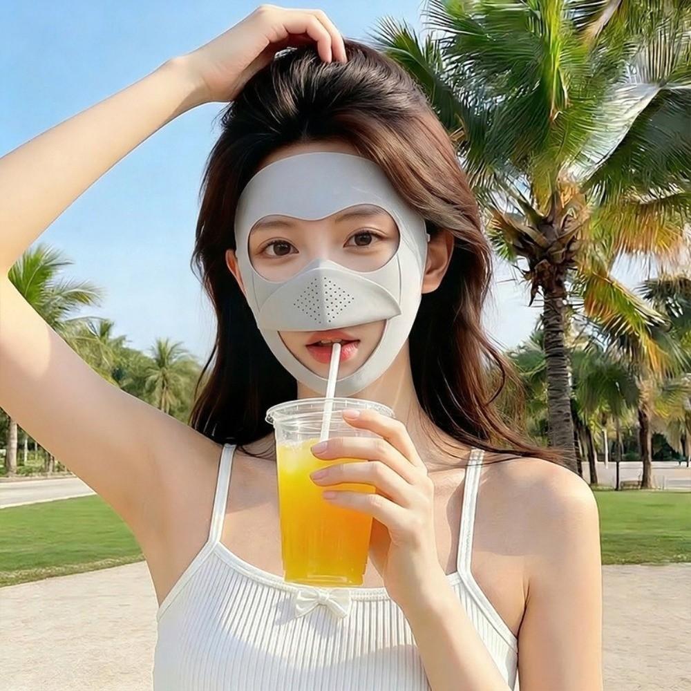 Elegant Sun-protection Mask Nylon Ice Silk Drinking Mask  Outdoor Activities