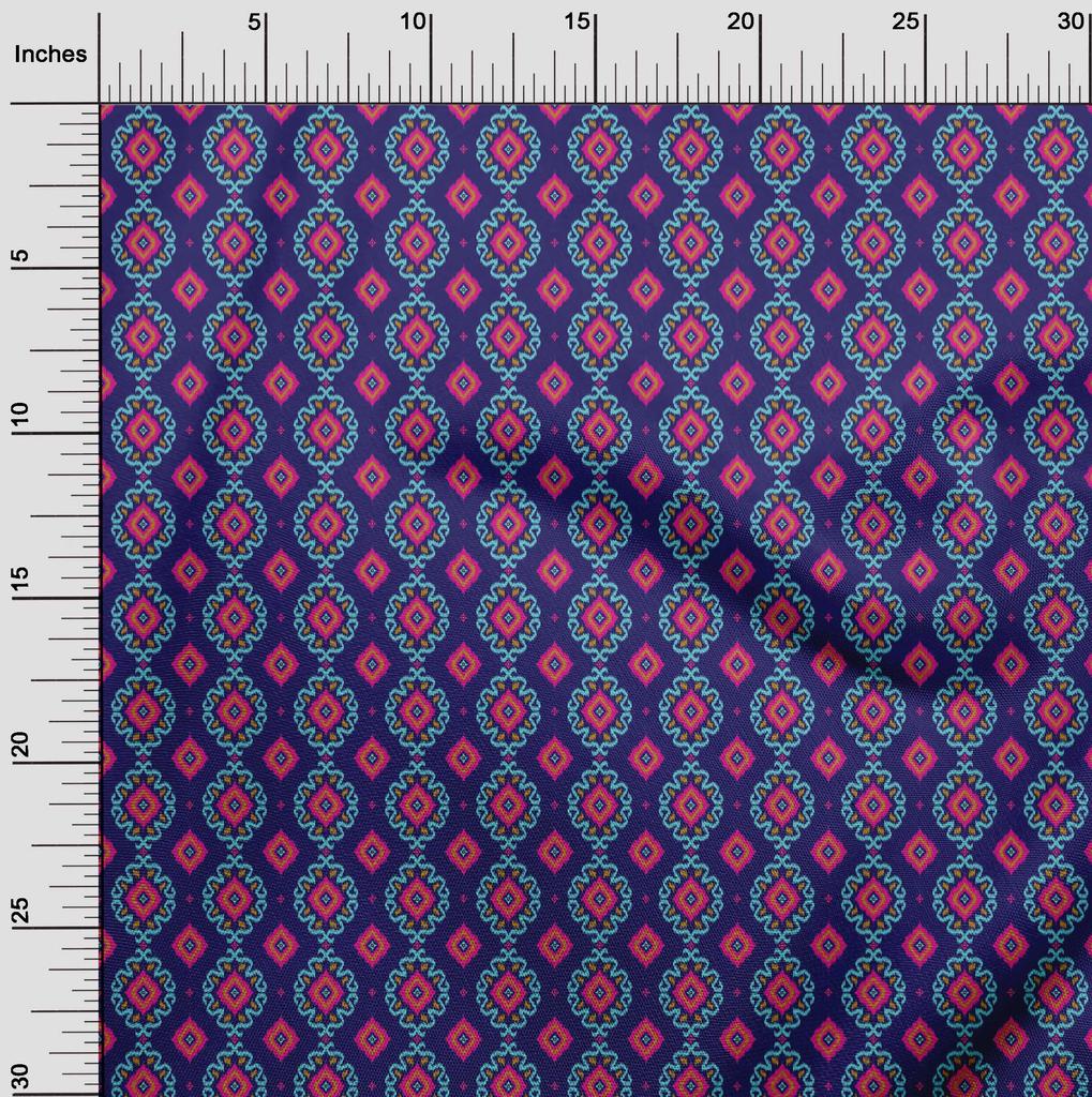 oneOone Cotton Flex Fabric Diamond & Swirl Ikat Print Fabric BTY 40 Inch