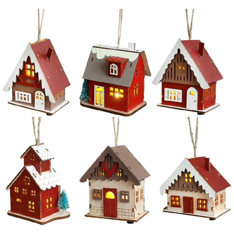 Wood Christmas Cabin with Light Elegant Christmas Village Wood Houses with Soft Lighting Indoor Decors Gift
