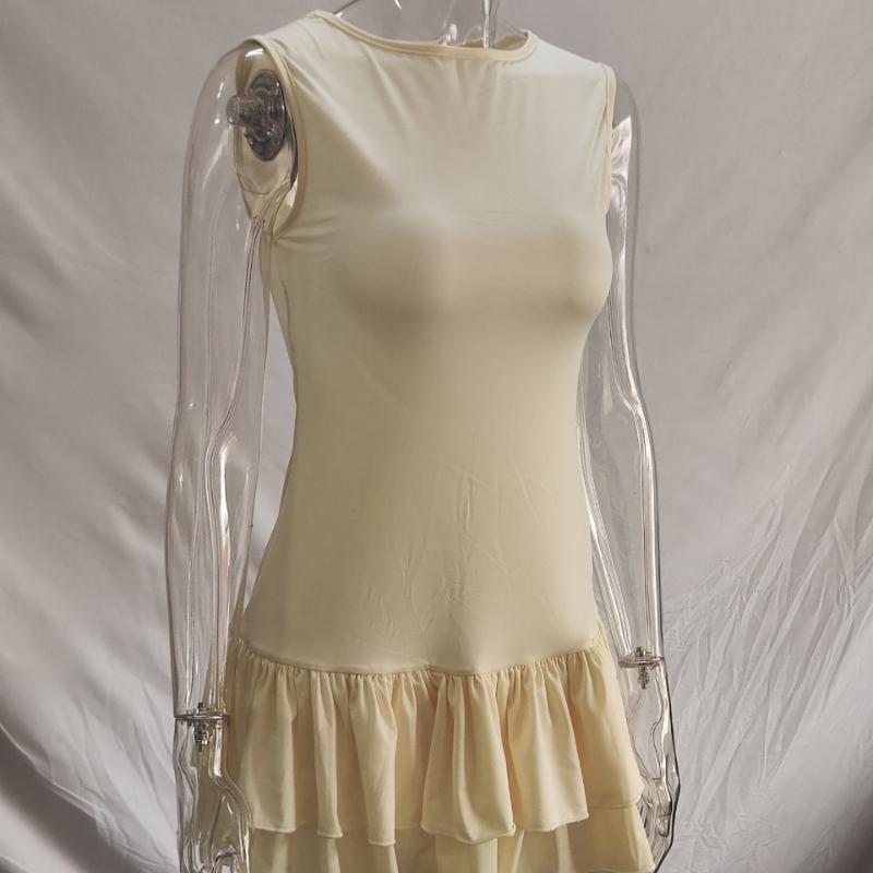 

European and American summer fashion temperament slim fit pleated solid color sleeveless dress L