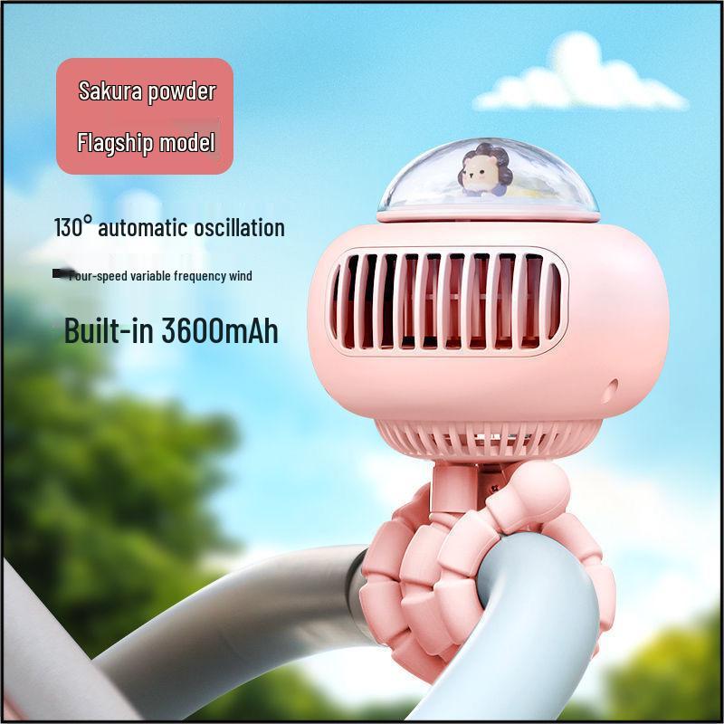 

Spaceship Stroller Fan: Leafless, Shaking Head, Plays Music, Baby-Friendly, Portable, Strong Wind Clip-On. Gift Box + 4 Speed + USB Cable