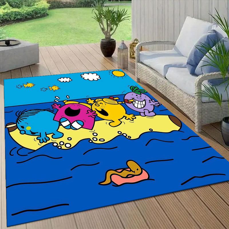 Mr. Men and Little Miss2 Flannel Pattern Square Carpet,Area Rug,Carpet Rug for Living Room Bedroom Sofa Playroom Decor,Non-slip Floor Mat
