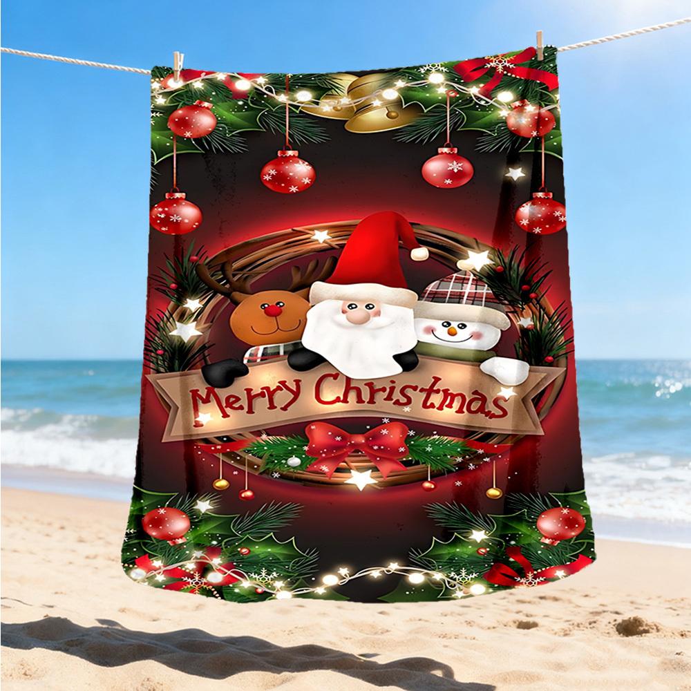 1pc Christmas wreath Outdoor Flannel Blanket , Machine Washable Perfect Gift for Birthday , Holiday Travel Accessory , Durable Material
