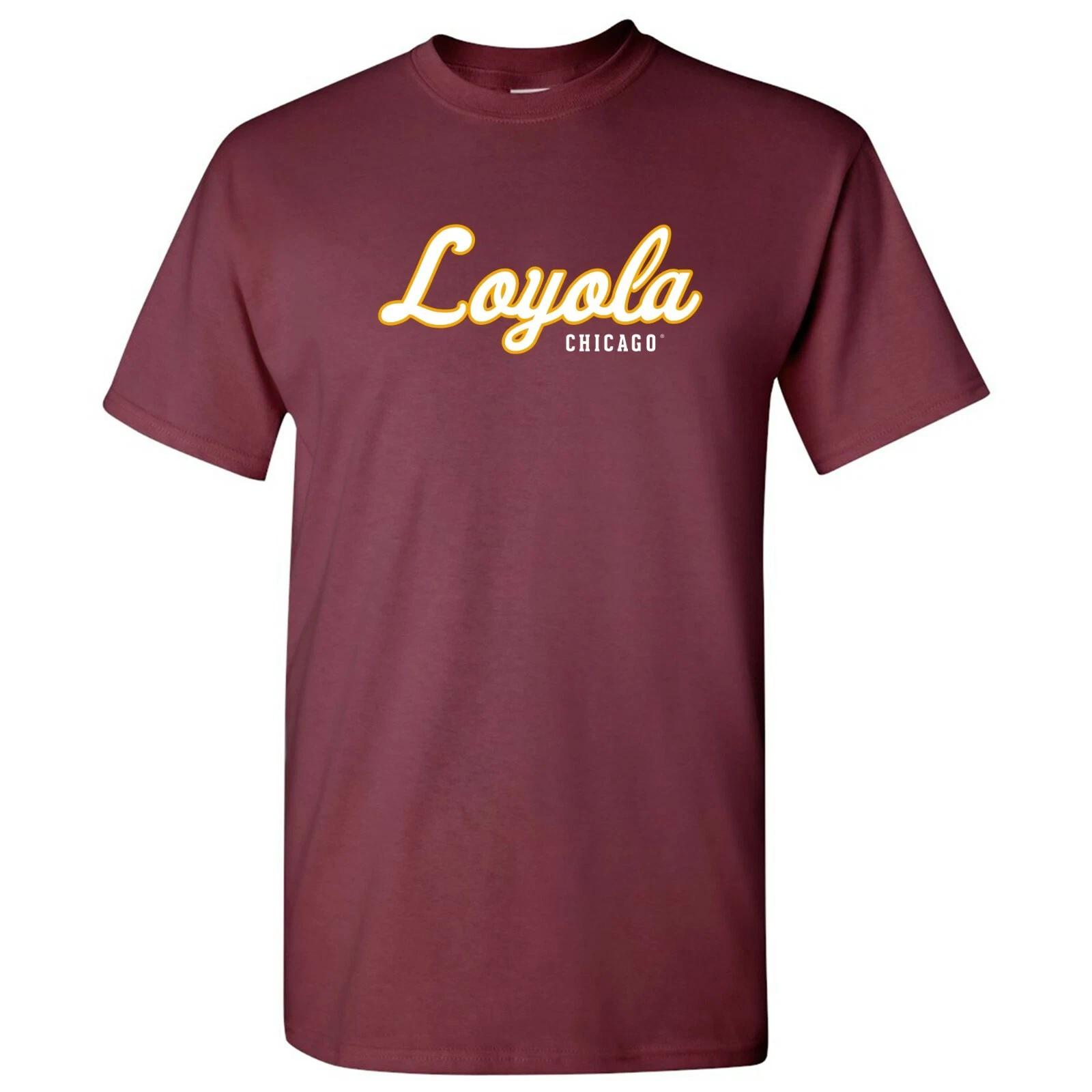 Loyola University Chicago Ramblers Script Logo, Team Color T Shirt - Maroon 2XL