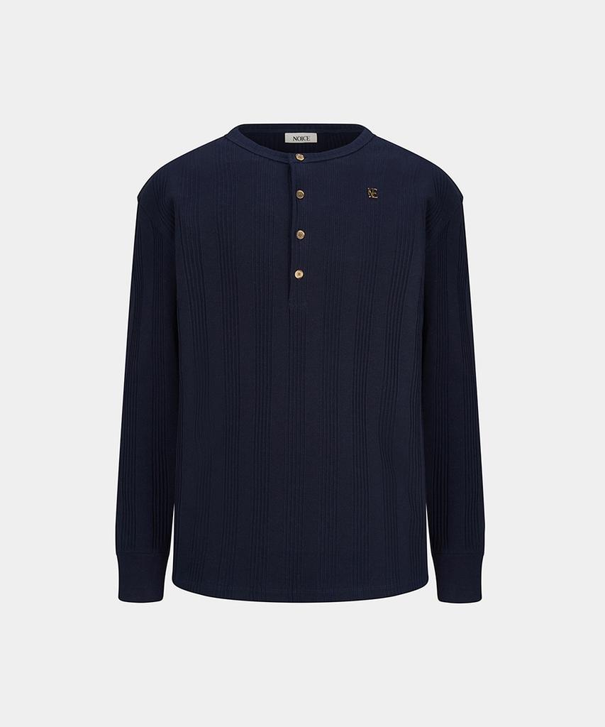 Noiseu Cotton Ribbed Long Sleeves Henley Neck - Navy