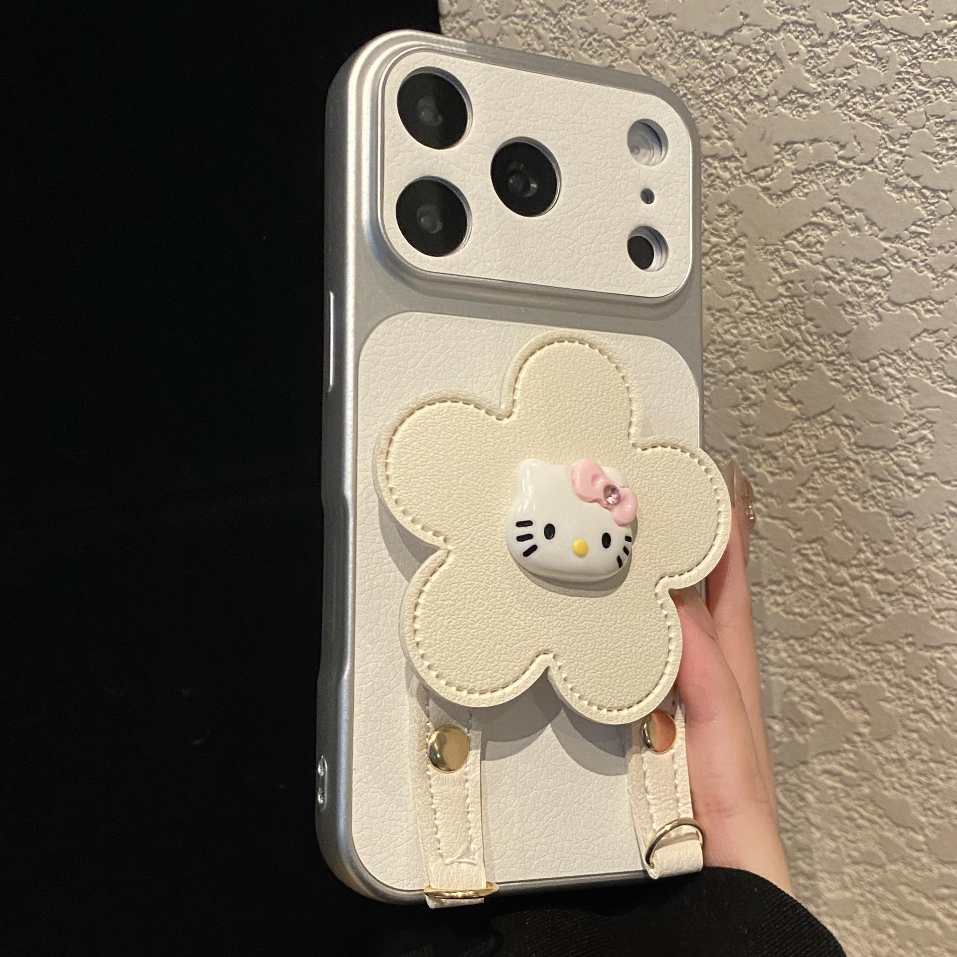 Large Window Skin iPhone 17 Pro Max Case Stand with 16/15 kt Cat & Flower Design for 14 Pro iPhone 16 Pro Max