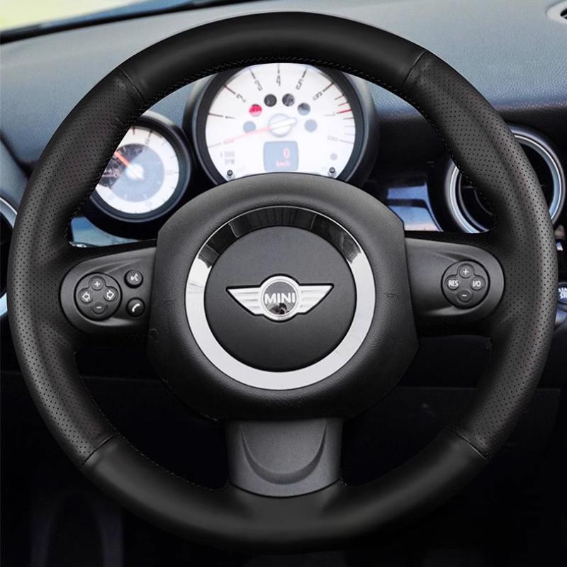 

For Mini POADSTER PACEMAN COUPE R56 R57 Hand-stitched black Leather Non-slip car Steering Wheel Cover Black line style