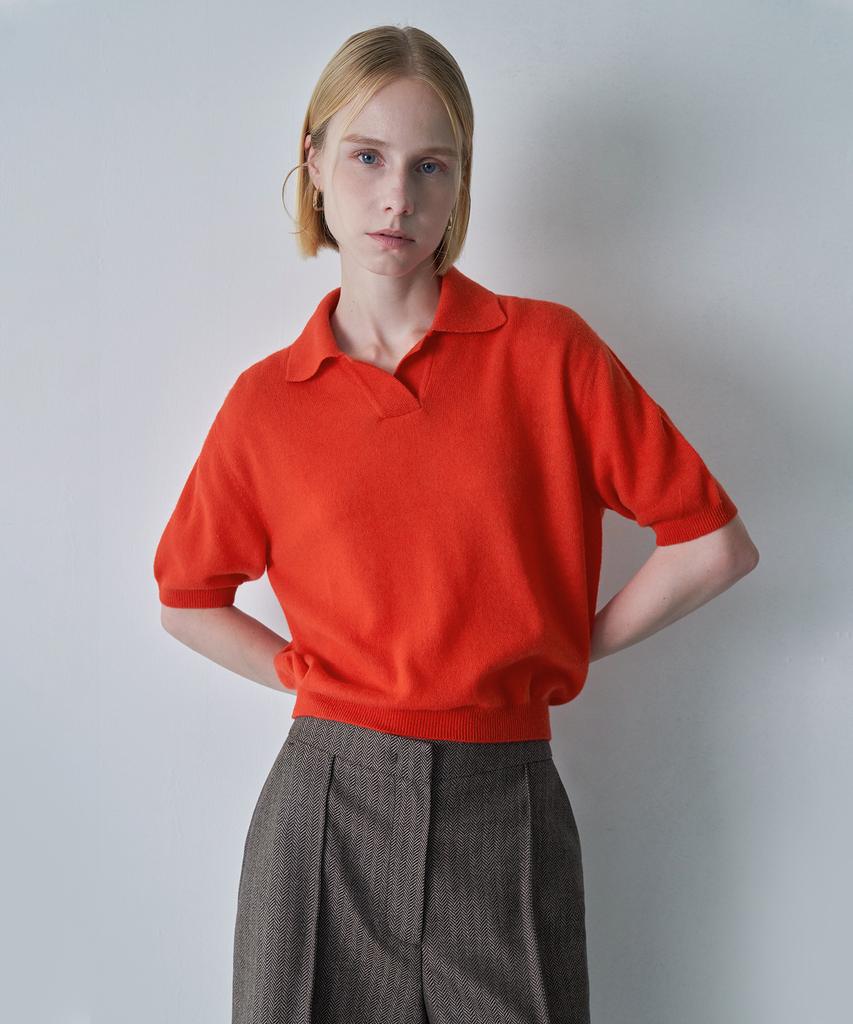 PELOTE Wool Cashmere Knit Collared Top (Orange)