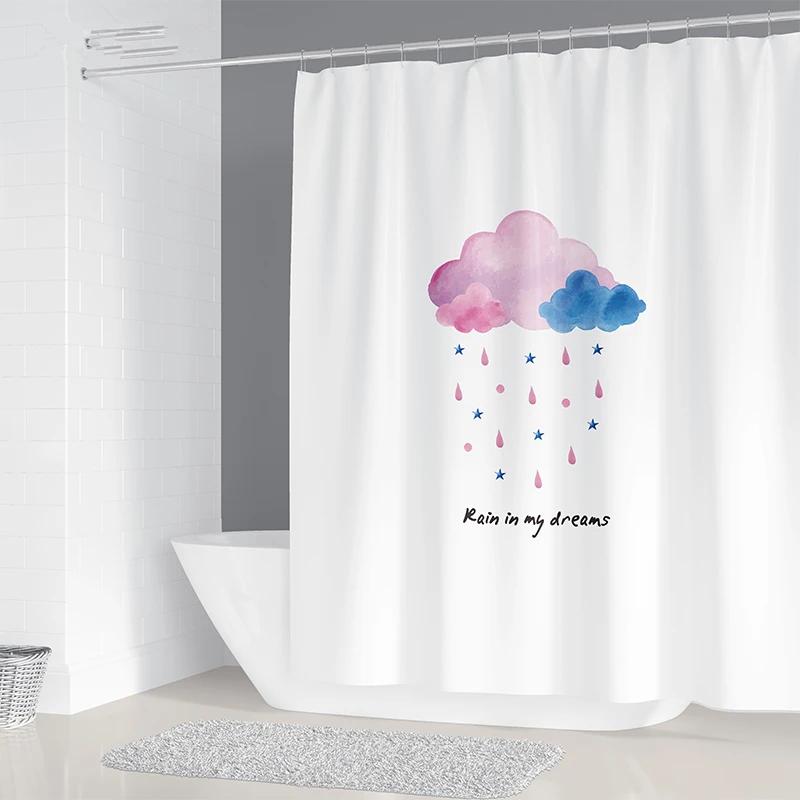 Simple Geometric Nordic Chandelier Printing Bathroom Shower Curtain Polyester Waterproof Home Decoration Curtain with 12 Hooks