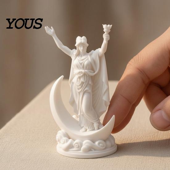 3D Carved Sculpture Printed Greek Goddess Figurine, Crescent Statue, Resin Small Decorative Statue Ornaments for Home Office Desktop Bookshelf