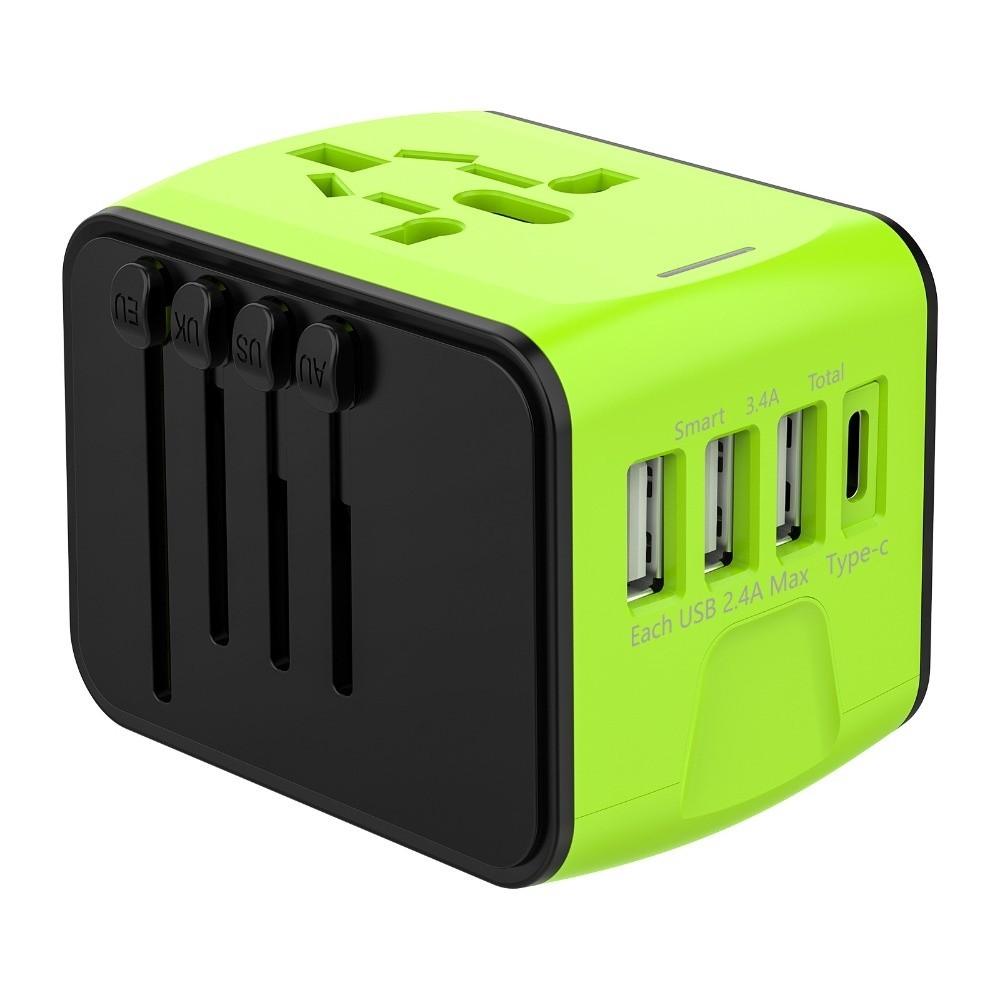Hochgeschwindigkeits-Reiseadapter für internationale Reisen, 4 USB-Anschlüsse, GaN-Reiseadapter, UK/AU/EU/US