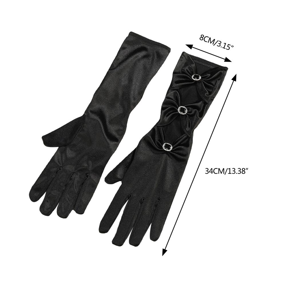 Black Diamonds Long Gloves for Women Sexy Party Gloves Ceremonial Gloves Mid Length Satins Gloves Evening Dance Gloves