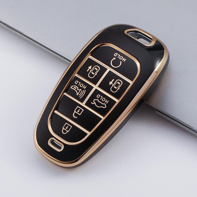 4/5/6/7 Buttons Gold Edge TPU Remote Key Fob Case Cover for 2020-2021 Hyundai Sonata Nexo DN8 Santa Fe TM Tucson NX4 Staria Ioniq