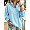 Women Loose Half Zip Half Collar Waffle Knit Hoodie Long Sleeve Pullover