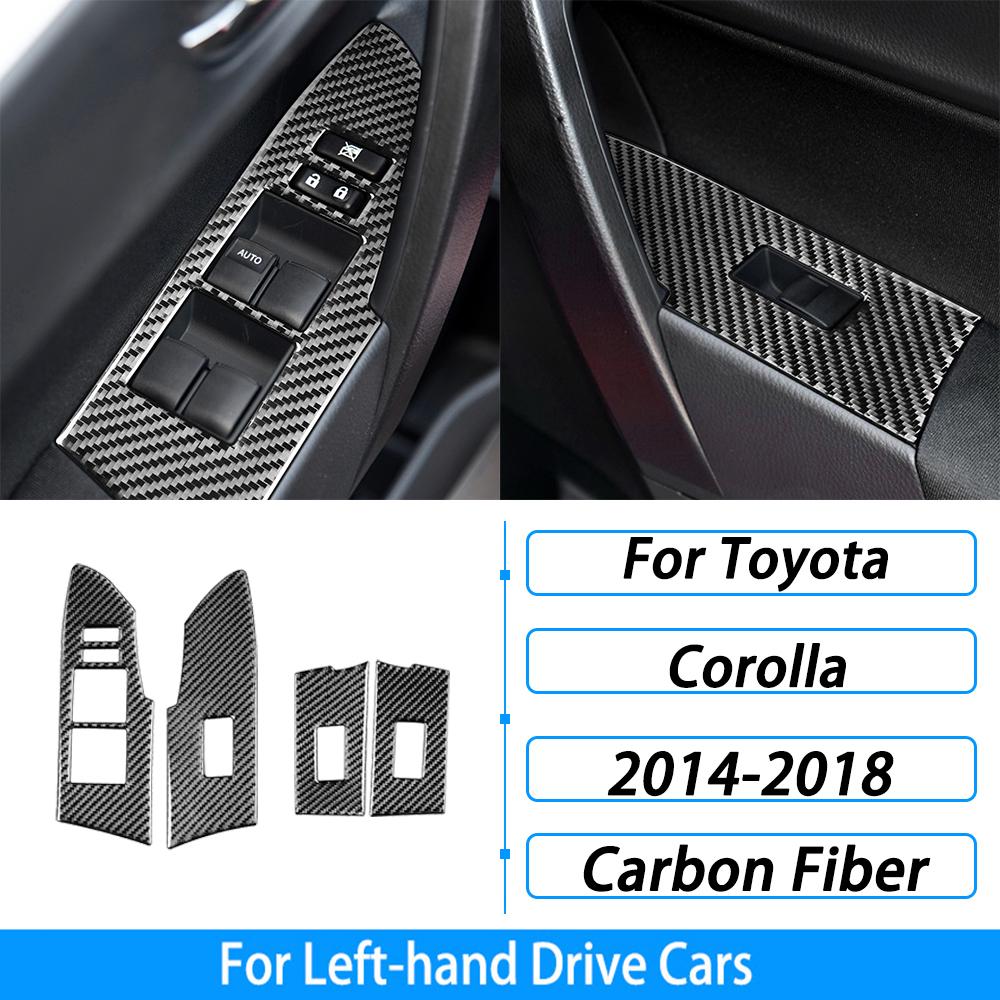 For Toyota Corolla 2014-2018 Window Switch Panel Trim Sticker Black Carbon Fiber Cover Interior Accessories Upgrade Decor Style