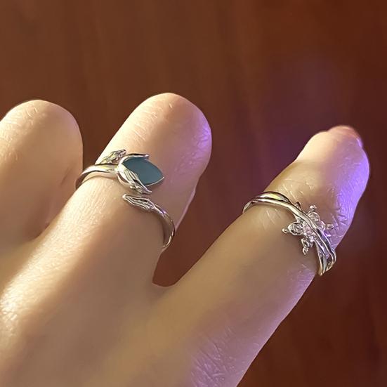 Bague Index en forme de tulipe, décoration de doigt, papillons chics haut  de gamme, anneau ouvert coloré, cadeau pour dame