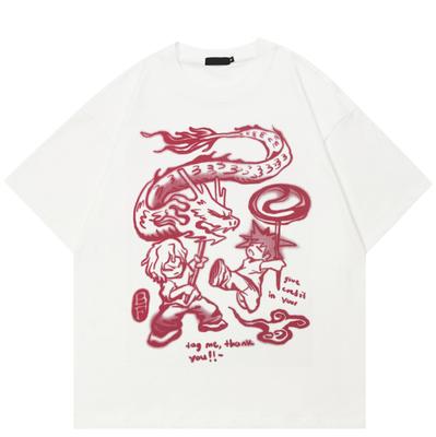 Streetwearové tričko s dračí grafikou a čínským prvkem, bavlněné tričko, unisex topy, krátký rukáv