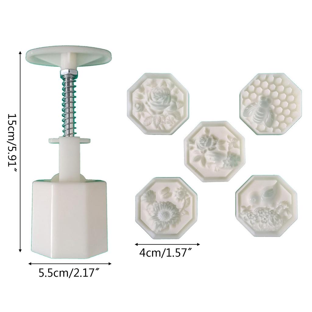 50g Mooncake Mold Hand Press Mooncake Stamps Plastic Pastry Gadgets Moon Cake Maker with 3D Flowers & Bee Shape Patterns