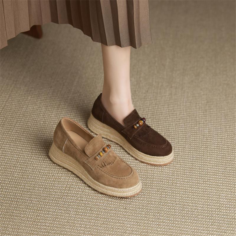 Fashion New Spring/autumn Sheep Suede Women Shoes Round Toe Loafers Shoes for Women Fashion Platform Women Pumps Wedge Heel Shoes