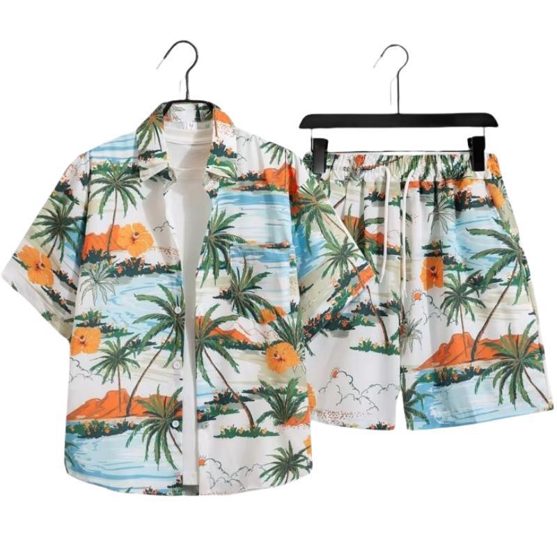Unisex Summer Ice Silk Quick-Dry Hawaiian Shirt & Shorts Set