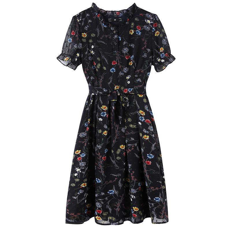 

Женское шифоновое платье большого размера с цветочным принтом - Летнее платье 2023 года с приталенным силуэтом и короткими рукавами 4XL