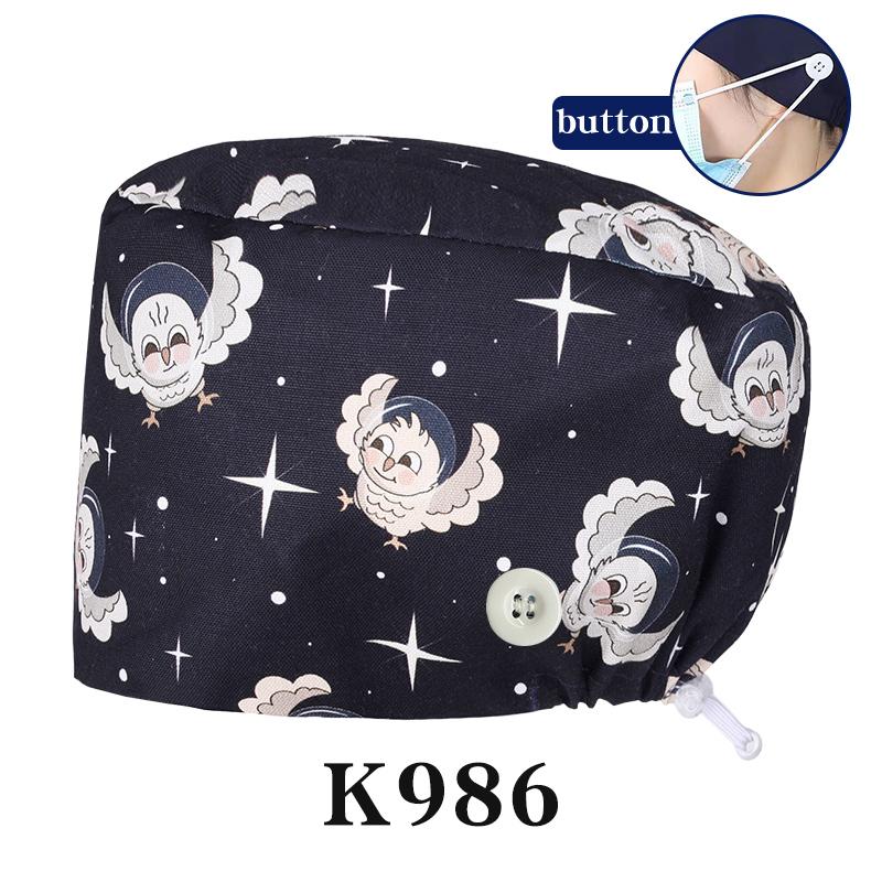 Cartoon Printed Nursing Caps Men Women Medical Hats Adjustable Long Hair Pet Dental Clinic Doctors Scrub Hat