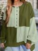 Women's Long Sleeve Color Block Knit Top with Button Front in Multiple Colors
