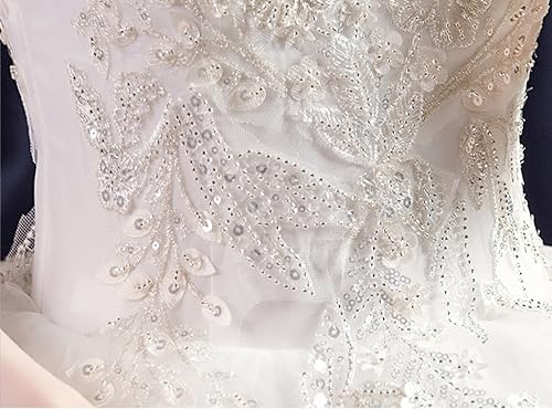 [Housaku Co., Ltd.] Wedding Dress, High Neck, French Sleeves, Long Length, Princess Line, Elegant, Premium Dress, Lace-up, Pure White, Bridal Dress (2