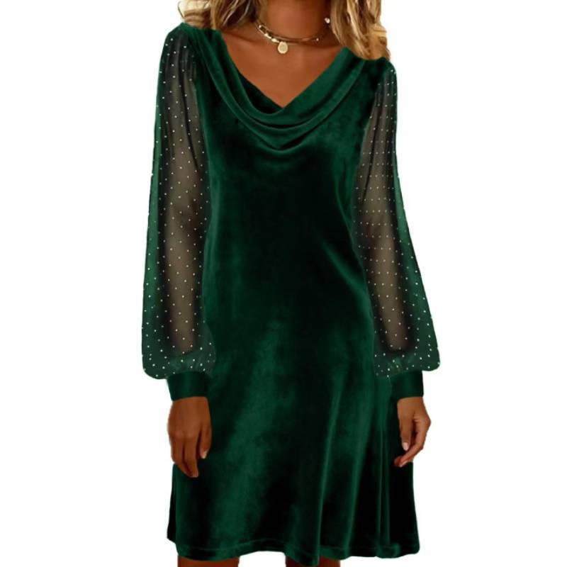 Polyesterlong Sleeve A Line Dress With Sequins For Casual Wear