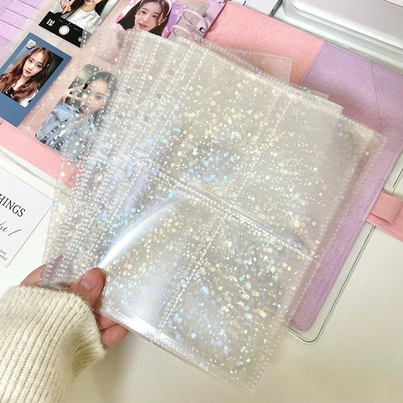 A5 Laser Star Transparent File Holder Notebook 6 Hole Loose Leaf DIY Goll card Album Binder Rings PVC Storage Binding Folder
