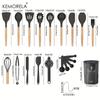 30PCS Silicone Cooking Set Heat-Resistant Silicone Utensils with Wooden Handles Non-Stick Cookware Safe, Mother‘s Day Gift Set