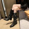 Fashion Pointed Toe Women High Boots Designer Fashion Shoes High Heels Chunky Elegant Shoes 2025 Autumn Trend Women’s Motorcycle Botas