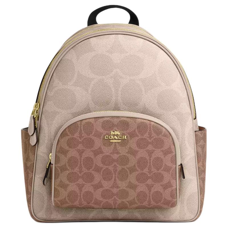 COACH Court 28 Color Block Classic Logo Coated Canvas Backpack Large Women's Sand & Tan