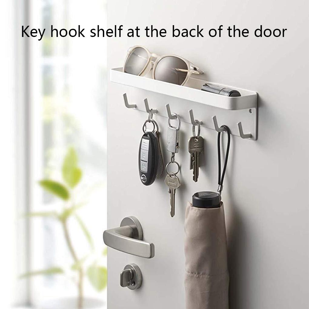 Storage Rack with Hooks Tray Self-Adhesive Key Holder Wall-Mounted Door Organizer Umbrella Clothes Home Bathroom Decoration