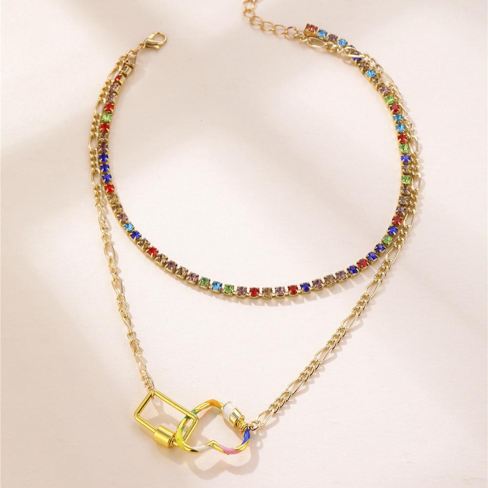 Trendy Multi-layered Colorful Geometric Pendant Necklace For Women In Alloy Material