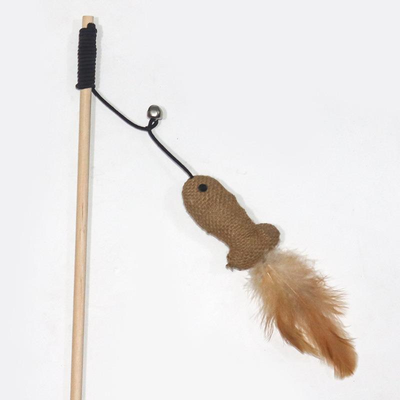 Cat Teasing Wand with Burlap, Feather, and Bell - Self-Entertainment Toy for Boredom Relief