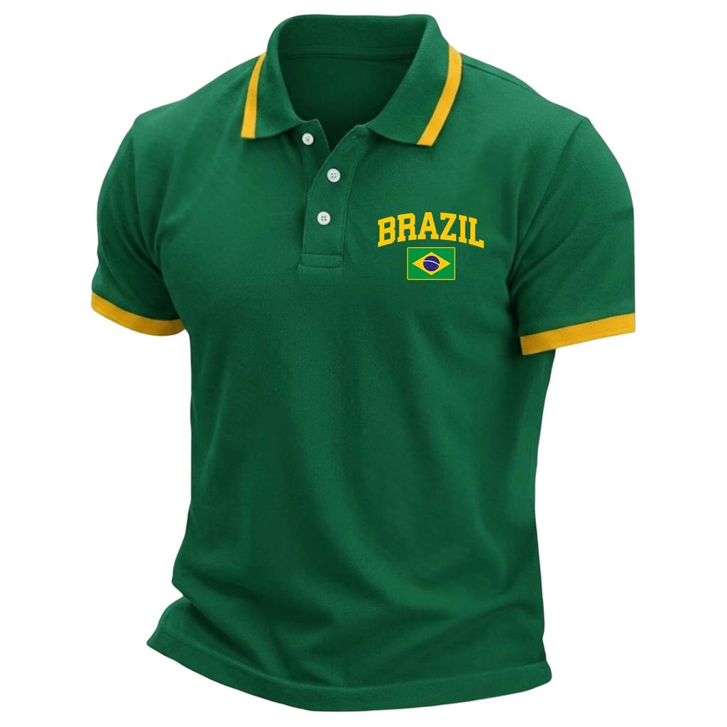Men's Polo Shirt Button Collar Short Sleeve Casual Fit Lightweight Breathable Fabric Classic Design