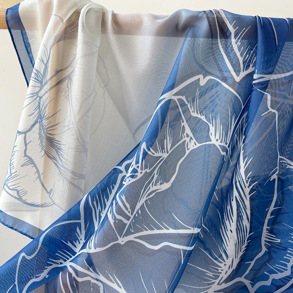 Spring Printed Silk Scarf Square Scarf Premium Sense Wrapping Turban French Gradient Paired with Shirt Thin Sunscreen Scarf
