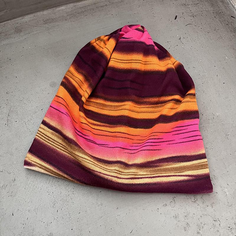 Casual Knit Beanie Hat With Striped Print And Thermal Insulation For Cold Weather