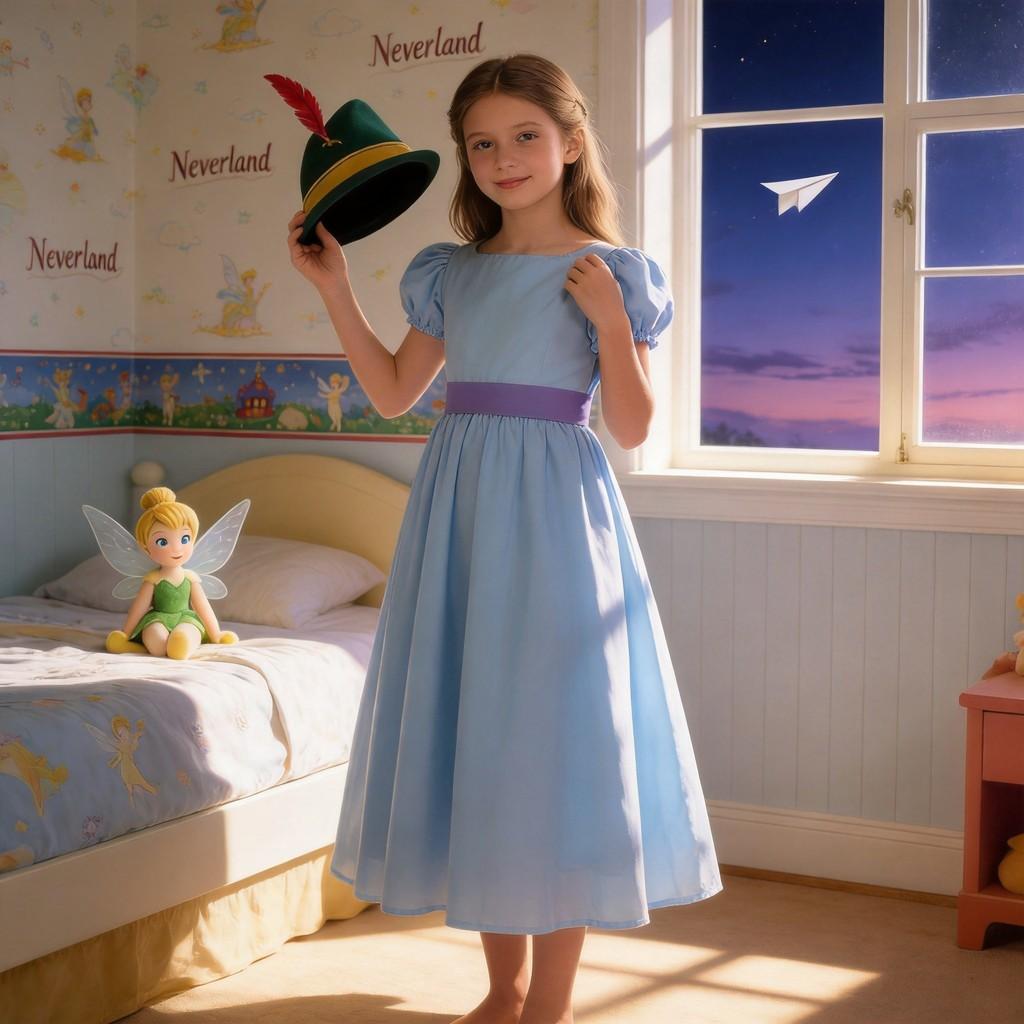 Peter Pan Wendy Darling Cosplay Kleid für Mädchen aus Milchseide für Comic Con Kostüme