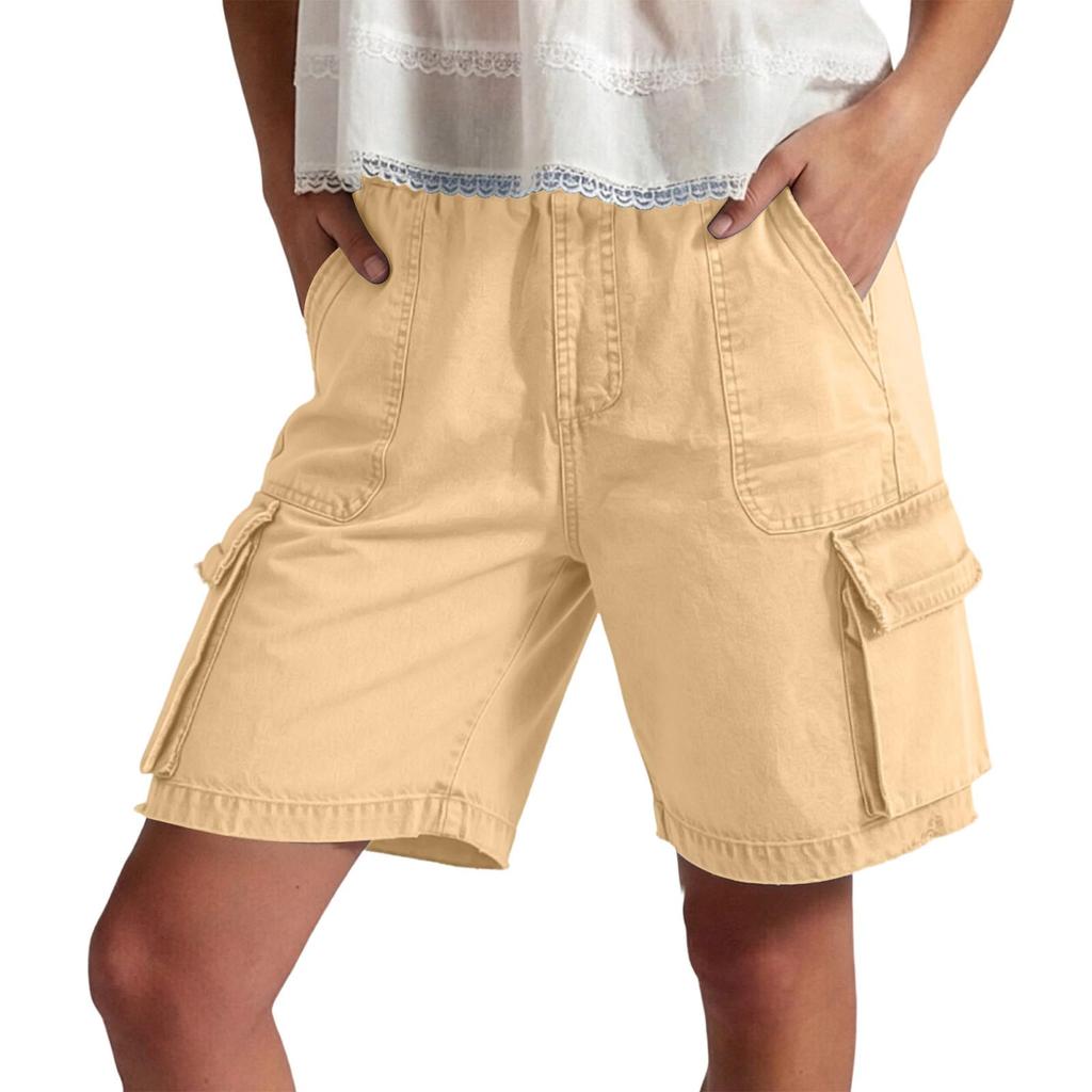 Damen Cargoshorts Für Damen High Waist Weiter Bein Wander-Kurzhosen Lockerer Schnitt Sommer Trainingsshorts Mit Taschen