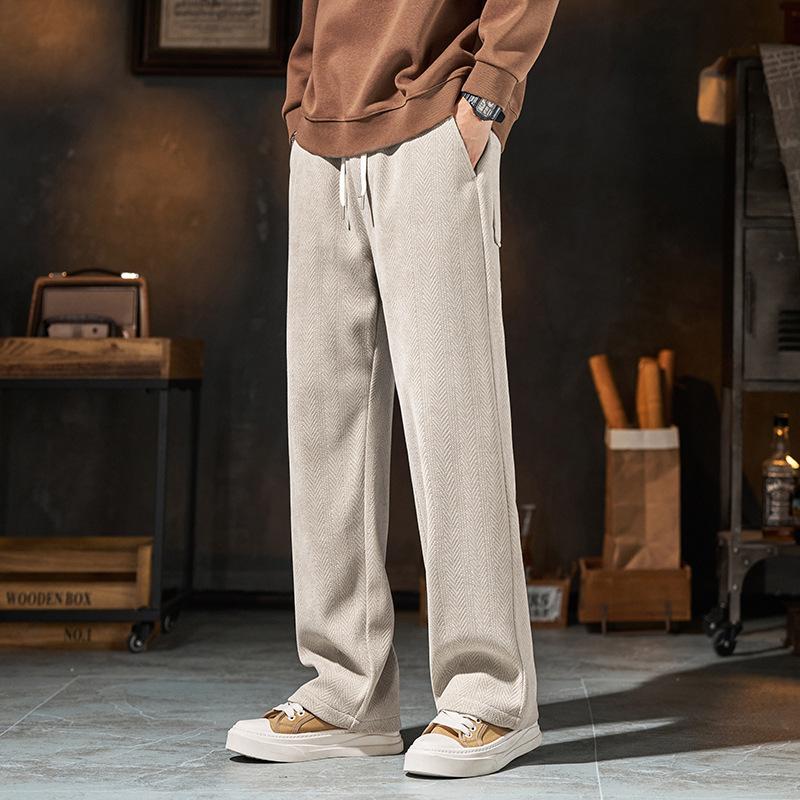 Casual pants men's autumn and winter chenille wide-leg sweatpants new winter loose straight sports long pants
