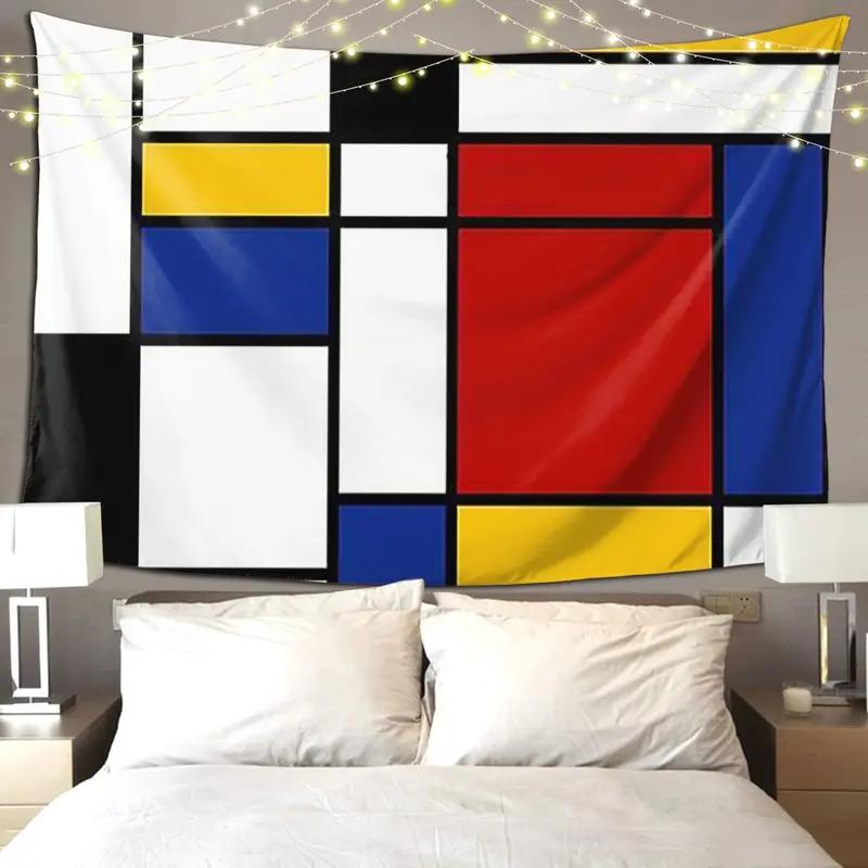 VIKAMA Mondrian Geometric Color Block Tapestry Modern Abstract Art Minimalist Nordic Style Living Room Decoration